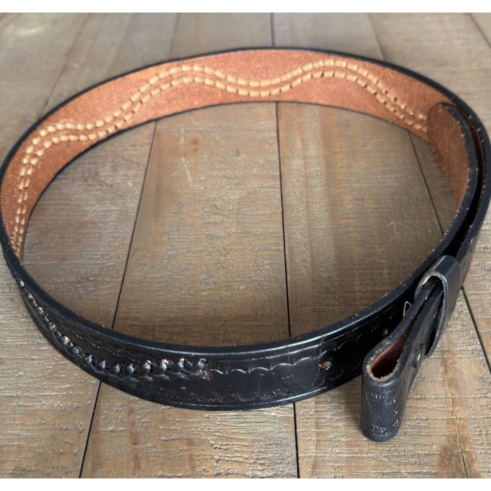 Western Swirled Lace Black Leather Belt Strap Size M